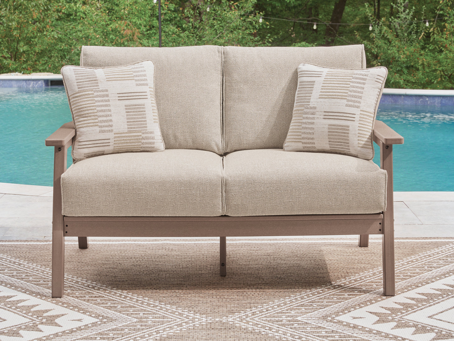Cassel Furniture Outlet - Ashley Furniture - Grover Beach Outdoor - Loveseat w/Cushion / Driftwood - PCP422-835