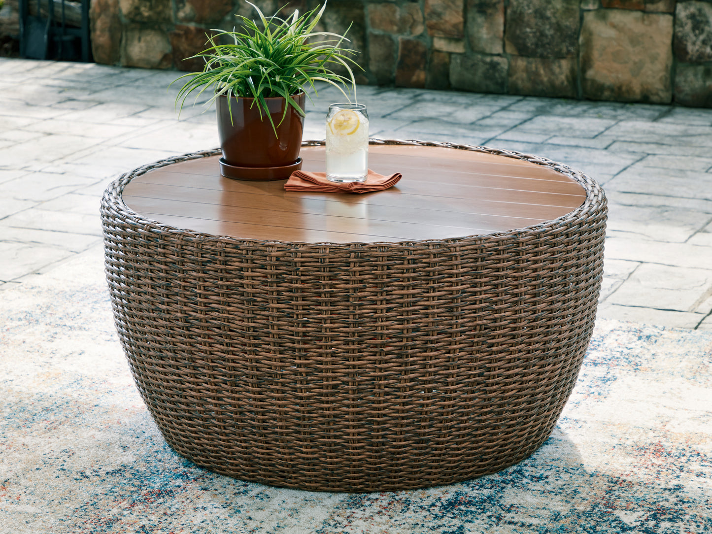 Cassel Furniture Outlet - Ashley Furniture - Double Point Outdoor - Round Cocktail Table / Beige - PCP503-708