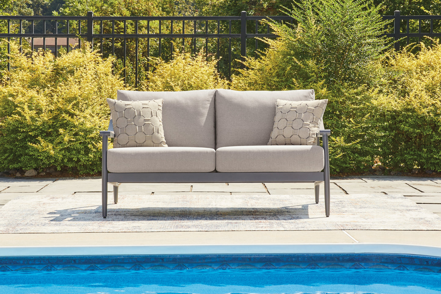 Cassel Furniture Outlet - Ashley Furniture - Ocean Beach Outdoor - Loveseat w/Cushion / Gray - PCP510-835