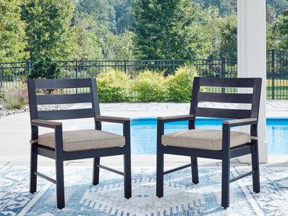 Cassel Furniture Outlet - Ashley Furniture - East Beach Outdoor - Arm Chair With Cushion (Set of 2) / Navy Blue/Driftwood - PCP587-601A