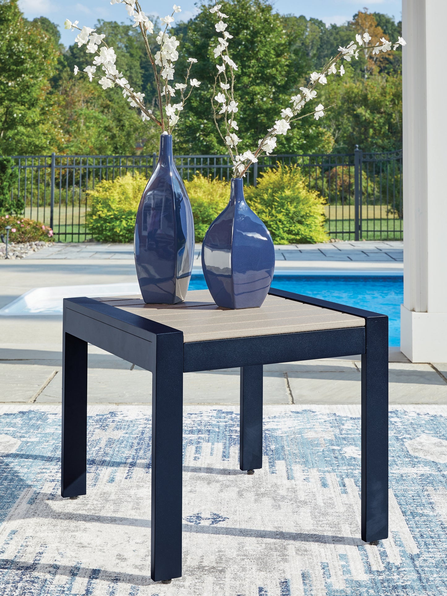 Cassel Furniture Outlet - Ashley Furniture - East Beach Outdoor - Rectangular End Table / Navy Blue/Driftwood - PCP587-703