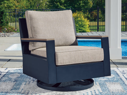 Cassel Furniture Outlet - Ashley Furniture - East Beach Outdoor - Swivel Glider Chair w/Cushion / Navy Blue/Driftwood - PCP587-821