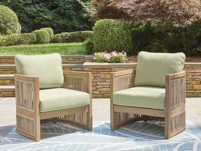 Cassel Furniture Outlet - Ashley Furniture - Serena Shores Outdoor - Lounge Chair w/Cushion (Set of 2) / Beige/Green - PCP604-820