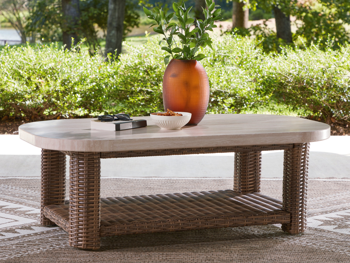 Cassel Furniture Outlet - Ashley Furniture - Dolan Creek Outdoor - Rectangular Cocktail Table / Beige/Brown - PCP610-701