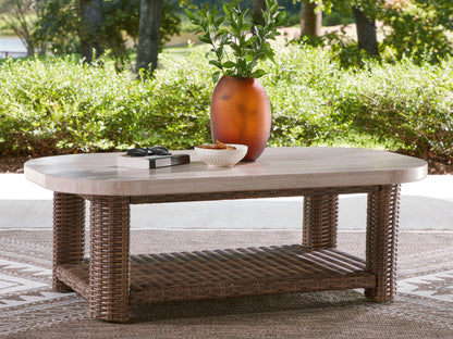 Cassel Furniture Outlet - Ashley Furniture - Dolan Creek Outdoor - Rectangular Cocktail Table / Beige/Brown - PCP610-701