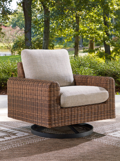 Cassel Furniture Outlet - Ashley Furniture - Dolan Creek Outdoor - Swivel Lounge w/ Cushion / Gray/Brown - PCP610-821