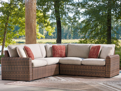 Cassel Furniture Outlet - Ashley Furniture - Dolan Creek Outdoor - 3-Piece Outdoor Sectional / Beige/Brown - PCP610P1