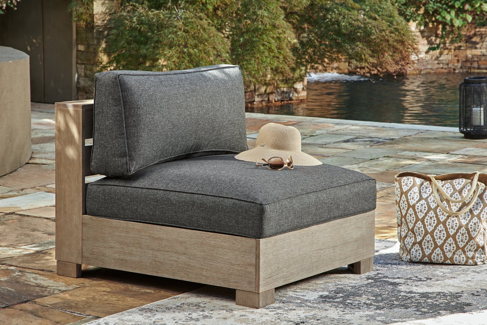 Cassel Furniture Outlet - Ashley Furniture - Citrine Park Outdoor - Ottoman with Cushion / Brown/Charcoal - P660-814