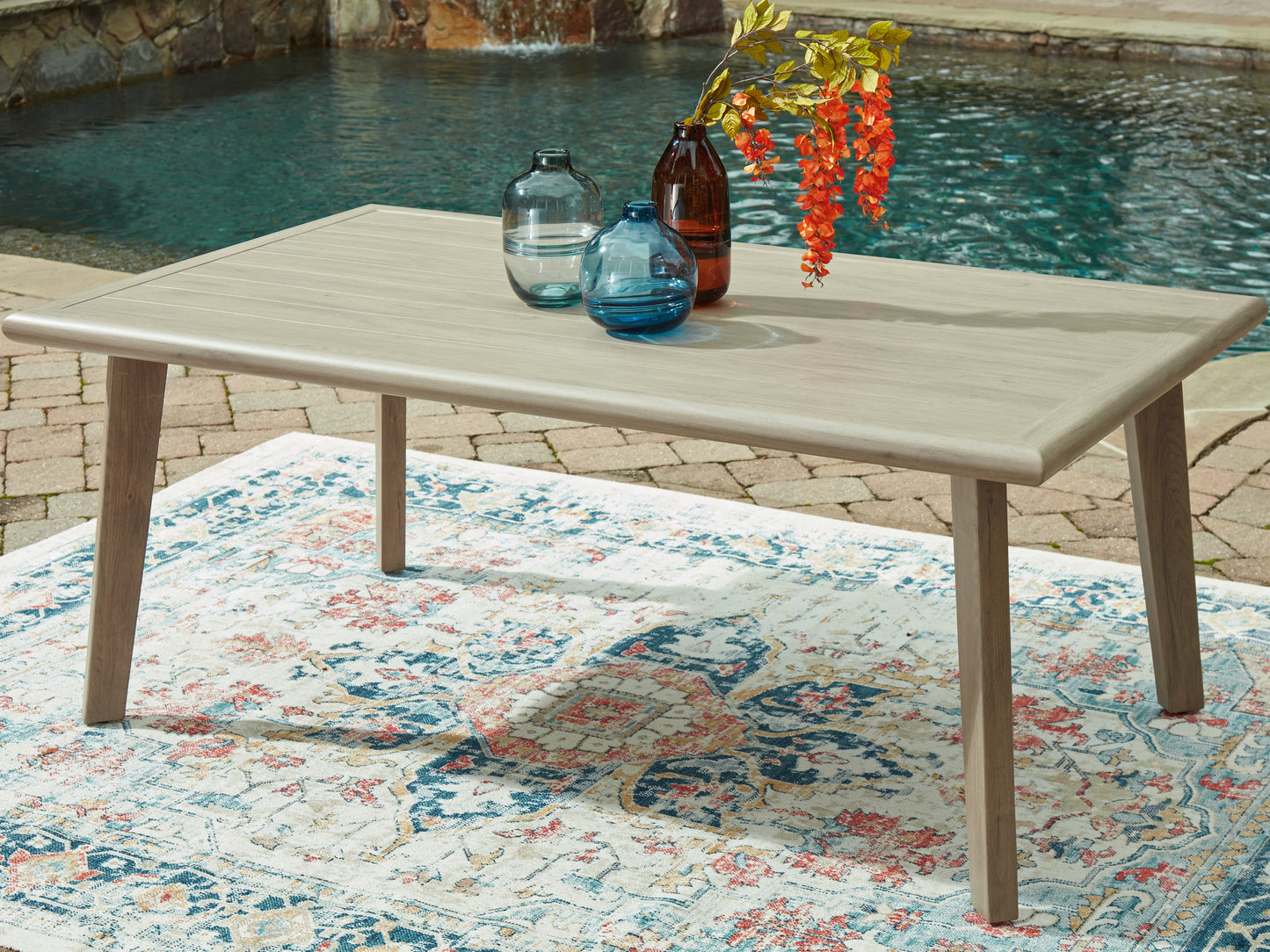 Cassel Furniture Outlet - Ashley Furniture - Cliff Trails Outdoor - RECT Dining Table w/UMB OPT / Beige - PCP690-625