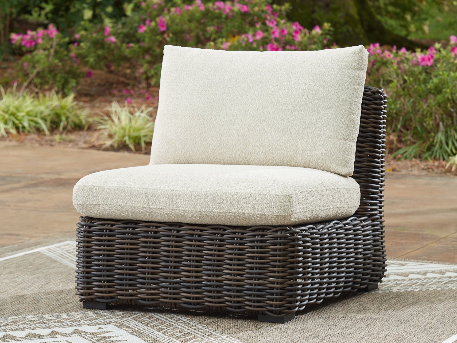 Cassel Furniture Outlet - Ashley Furniture - Kimora Outdoor - Armless Chair w/Cushion / Beige/Dark Brown - P711-846