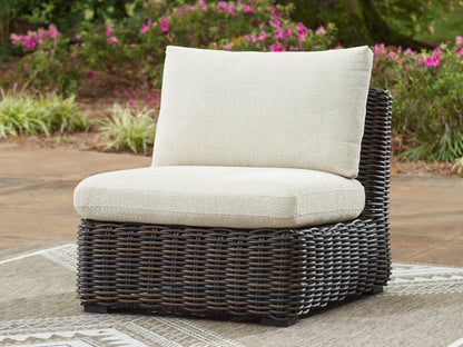 Cassel Furniture Outlet - Ashley Furniture - Kimora Outdoor - Armless Chair w/Cushion / Beige/Dark Brown - P711-846