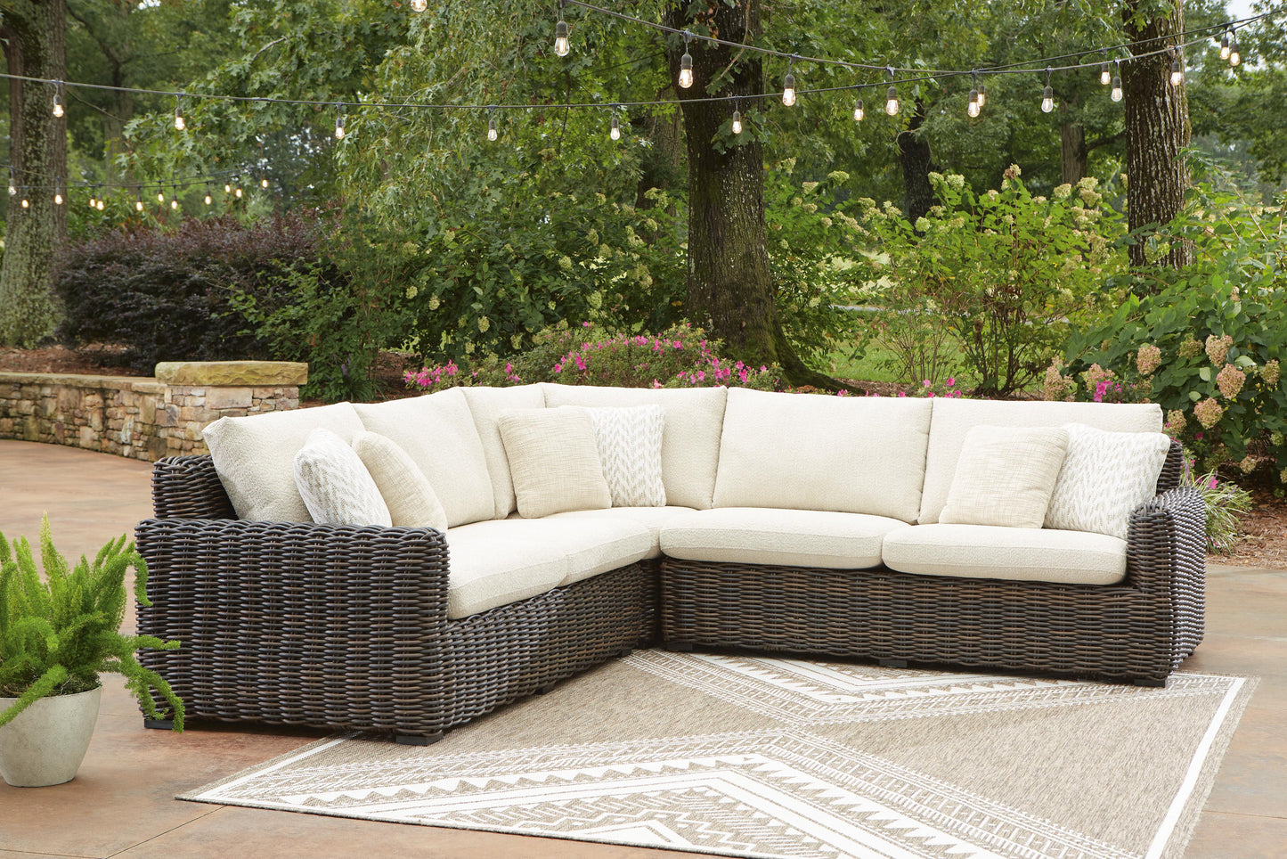 Cassel Furniture Outlet - Ashley Furniture - Kimora Outdoor - 3-Piece Outdoor Sectional / Beige/Dark Brown - P711P1