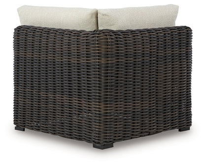 Cassel Furniture Outlet - Ashley Furniture - Kimora Outdoor - Corner with Cushion / Beige/Dark Brown - P711-877