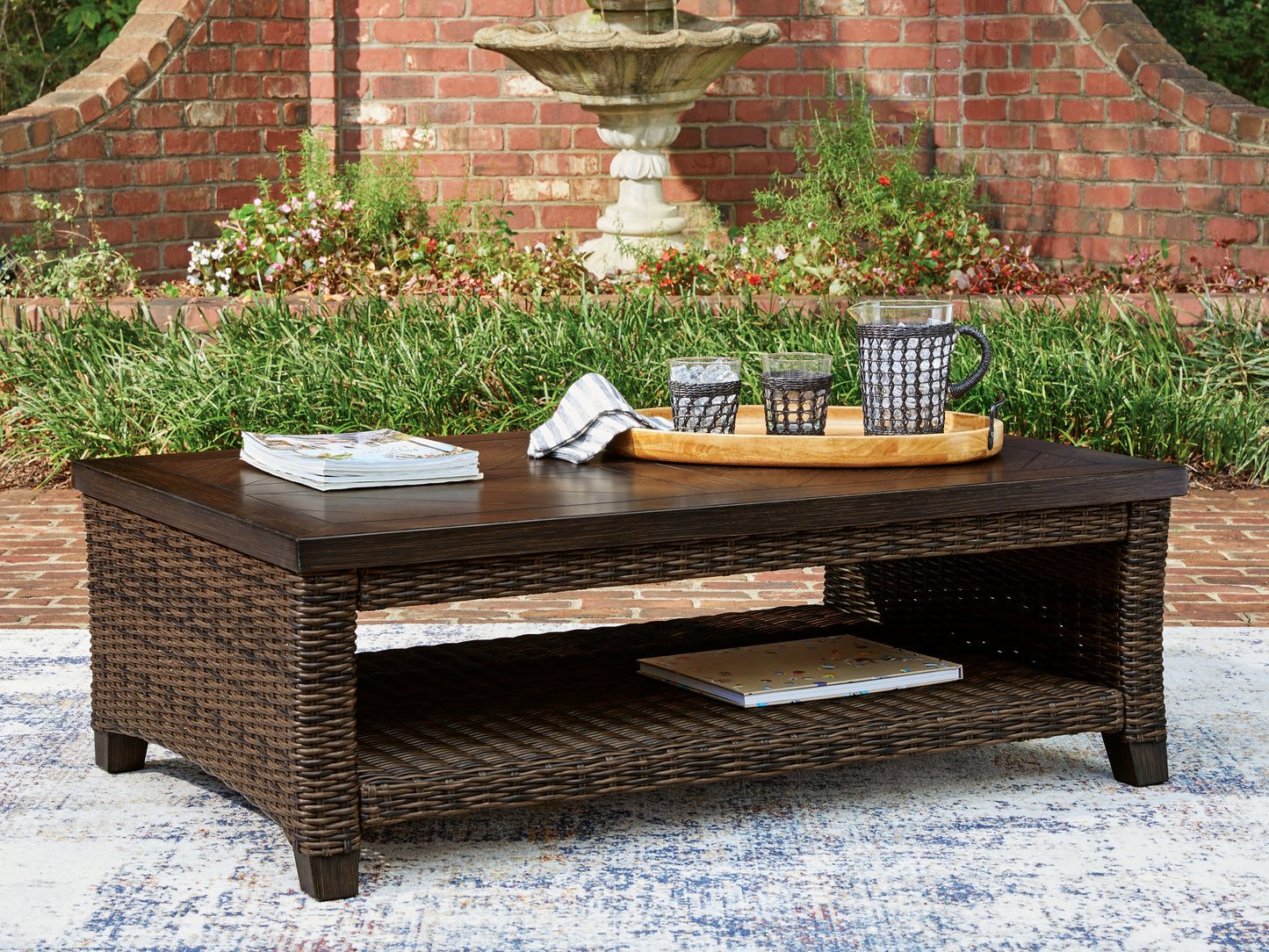 Cassel Furniture Outlet - Ashley Furniture - Monterey Point Outdoor - Rectangular Cocktail Table / Dark Brown - PCP760-701