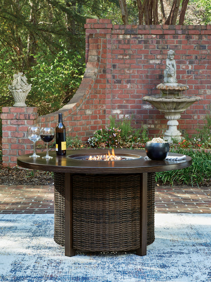 Cassel Furniture Outlet - Ashley Furniture - Monterey Point Outdoor - Round Fire Pit Table / Dark Brown - PCP760-776