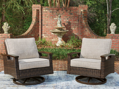 Cassel Furniture Outlet - Ashley Furniture - Monterey Point Outdoor - Swivel Lounge Chair (Set of 2) / Dark Brown - PCP760-821
