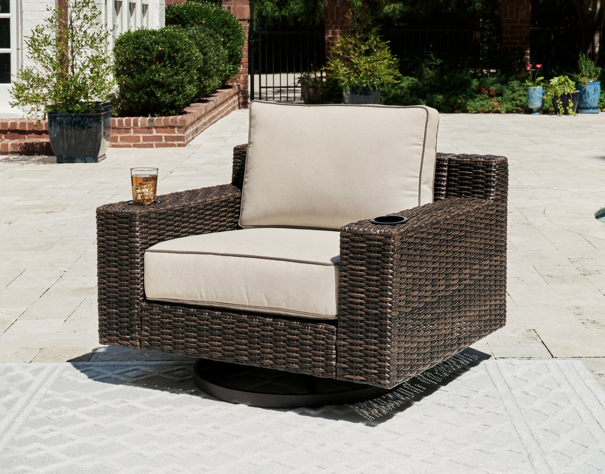 Cassel Furniture Outlet - Ashley Furniture - Coastline Bay Outdoor - Swivel Lounge w/ Cushion / Brown - P784-821