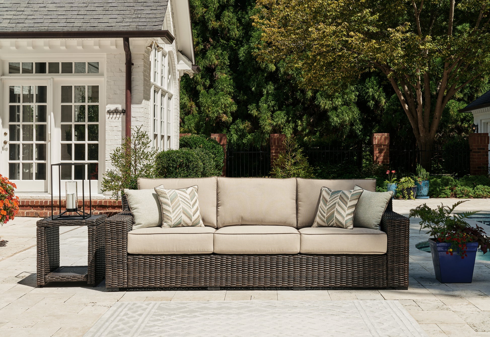 Cassel Furniture Outlet - Ashley Furniture - Coastline Bay Outdoor - Sofa with Cushion / Brown - P784-838