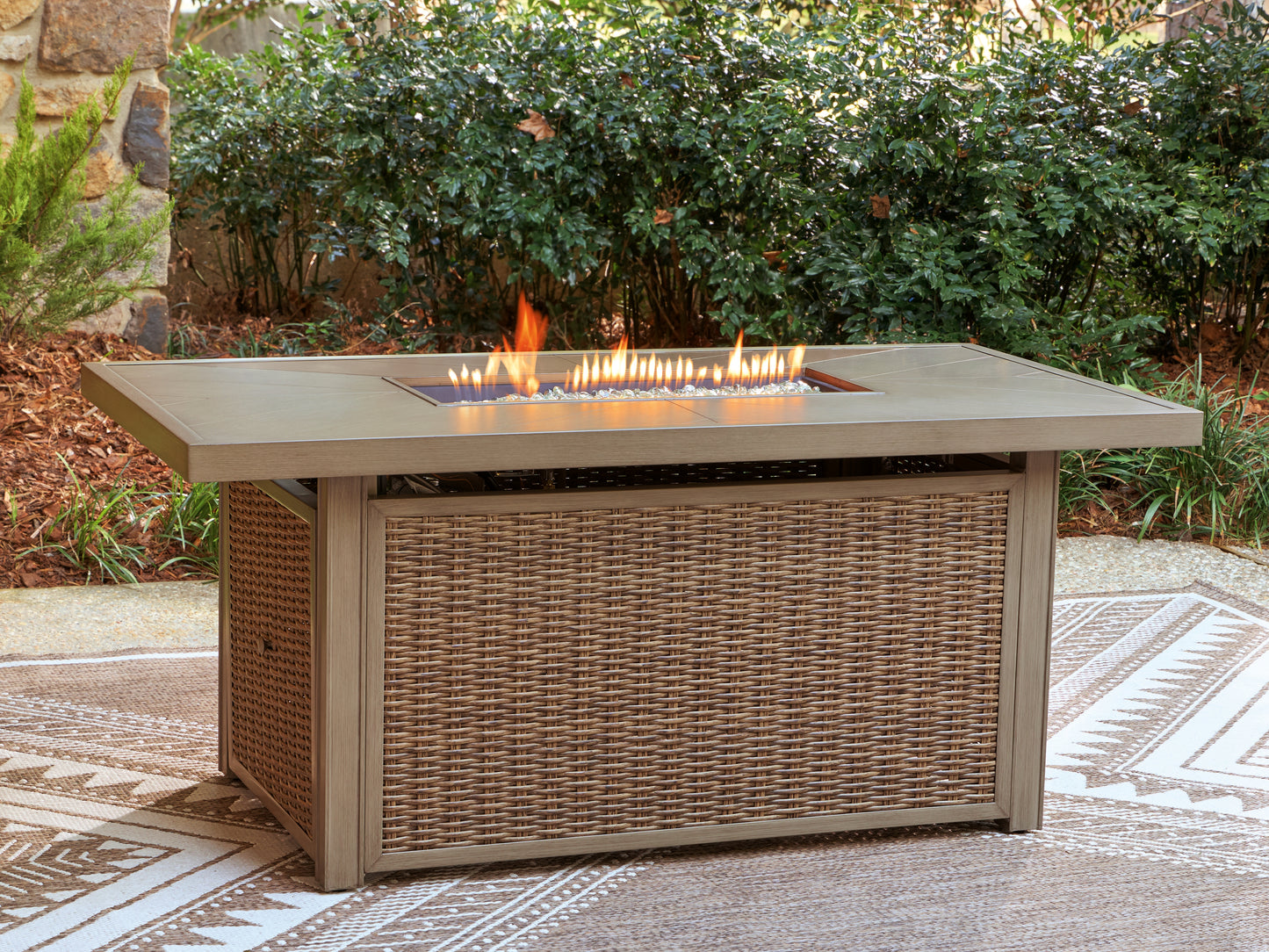 Cassel Furniture Outlet - Ashley Furniture - Laguna Heights Outdoor - Rectangular Fire Pit Table / Beige - PCP790-773