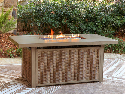 Cassel Furniture Outlet - Ashley Furniture - Laguna Heights Outdoor - Rectangular Fire Pit Table / Beige - PCP790-773