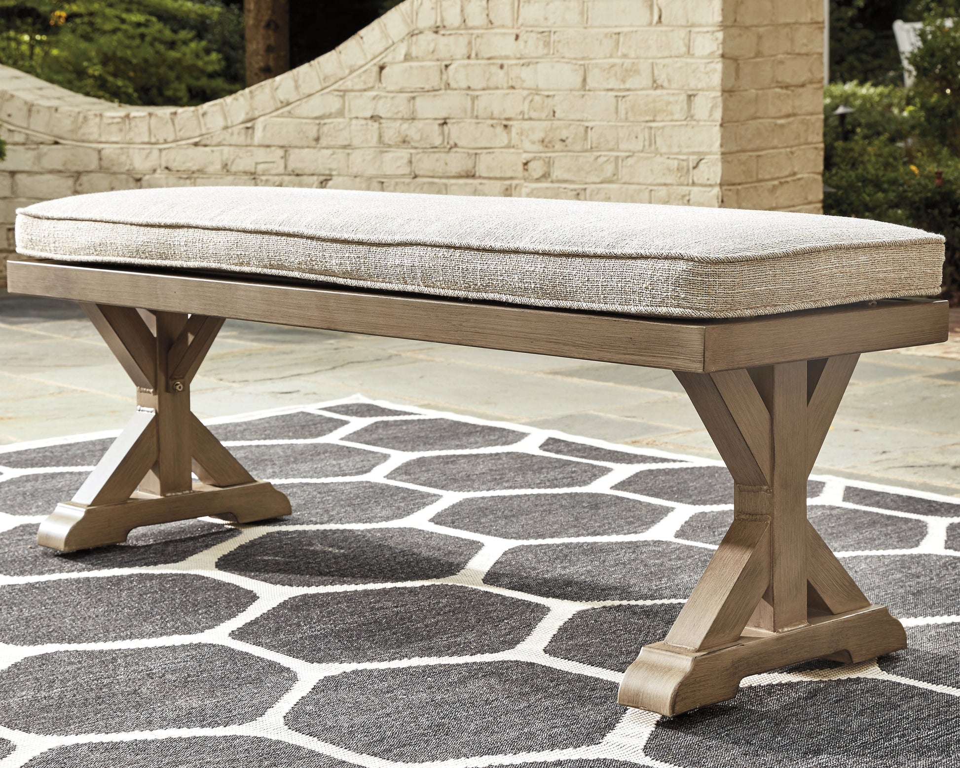Cassel Furniture Outlet - Ashley Furniture - Beachcroft Outdoor - Bench with Cushion / Beige - P791-600