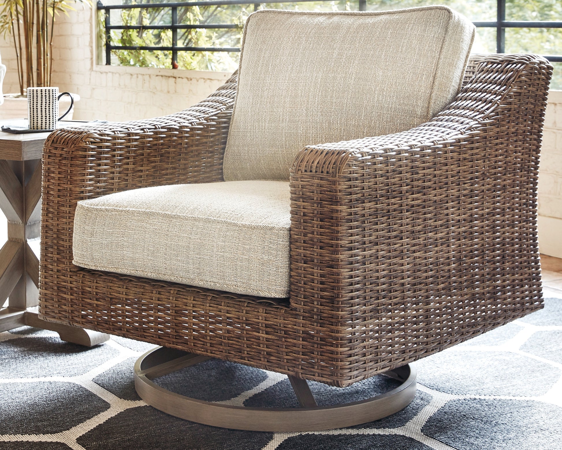 Cassel Furniture Outlet - Ashley Furniture - Beachcroft Outdoor - Swivel Lounge Chair (1/CN) / Beige - P791-821