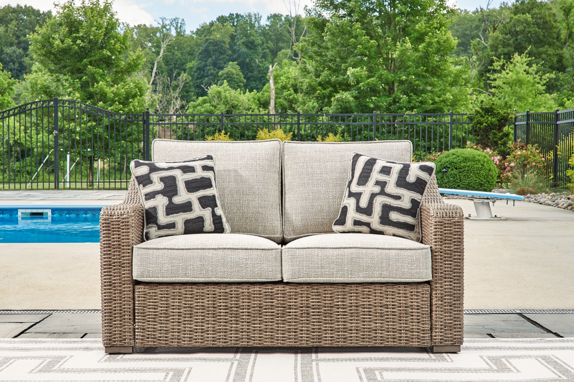 Cassel Furniture Outlet - Ashley Furniture - Beachcroft Outdoor - Loveseat w/Cushion / Beige - P791-835