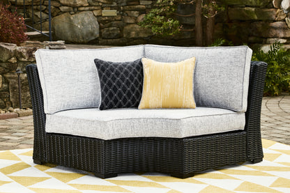 Cassel Furniture Outlet - Ashley Furniture - Beachcroft Outdoor - Curved Corner Chair w/Cushion / Black/Light Gray - P792-851