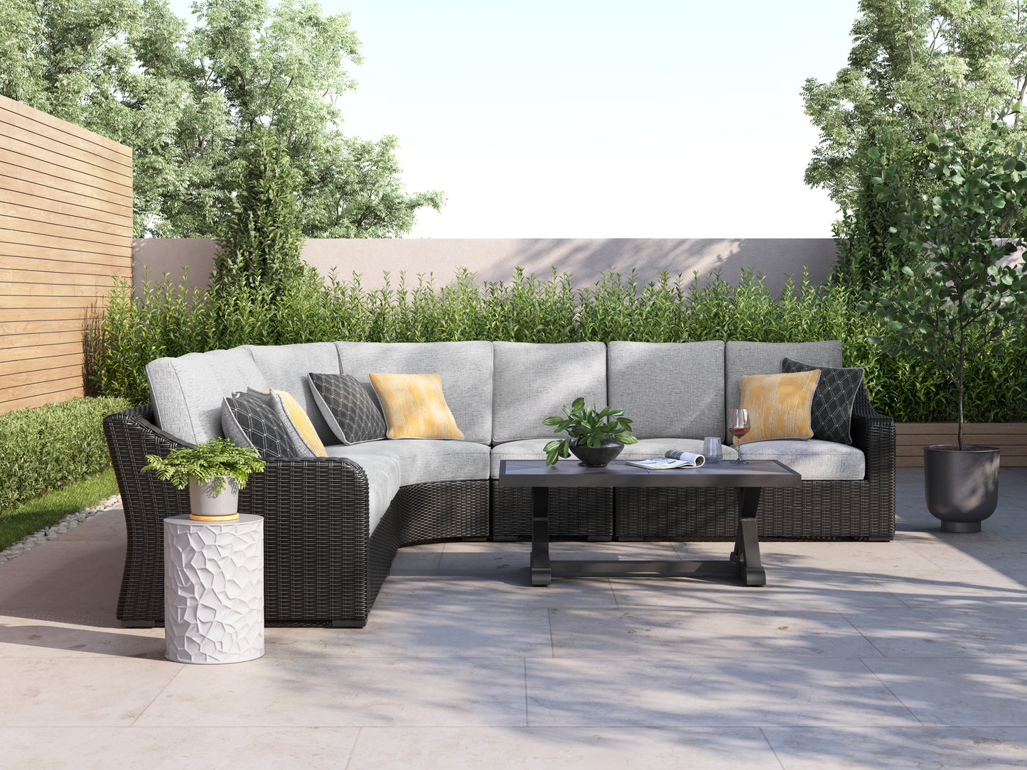 Cassel Furniture Outlet - Ashley Furniture - Beachcroft Outdoor - 5-Piece Outdoor Sectional / Black/Light Gray - P792P6