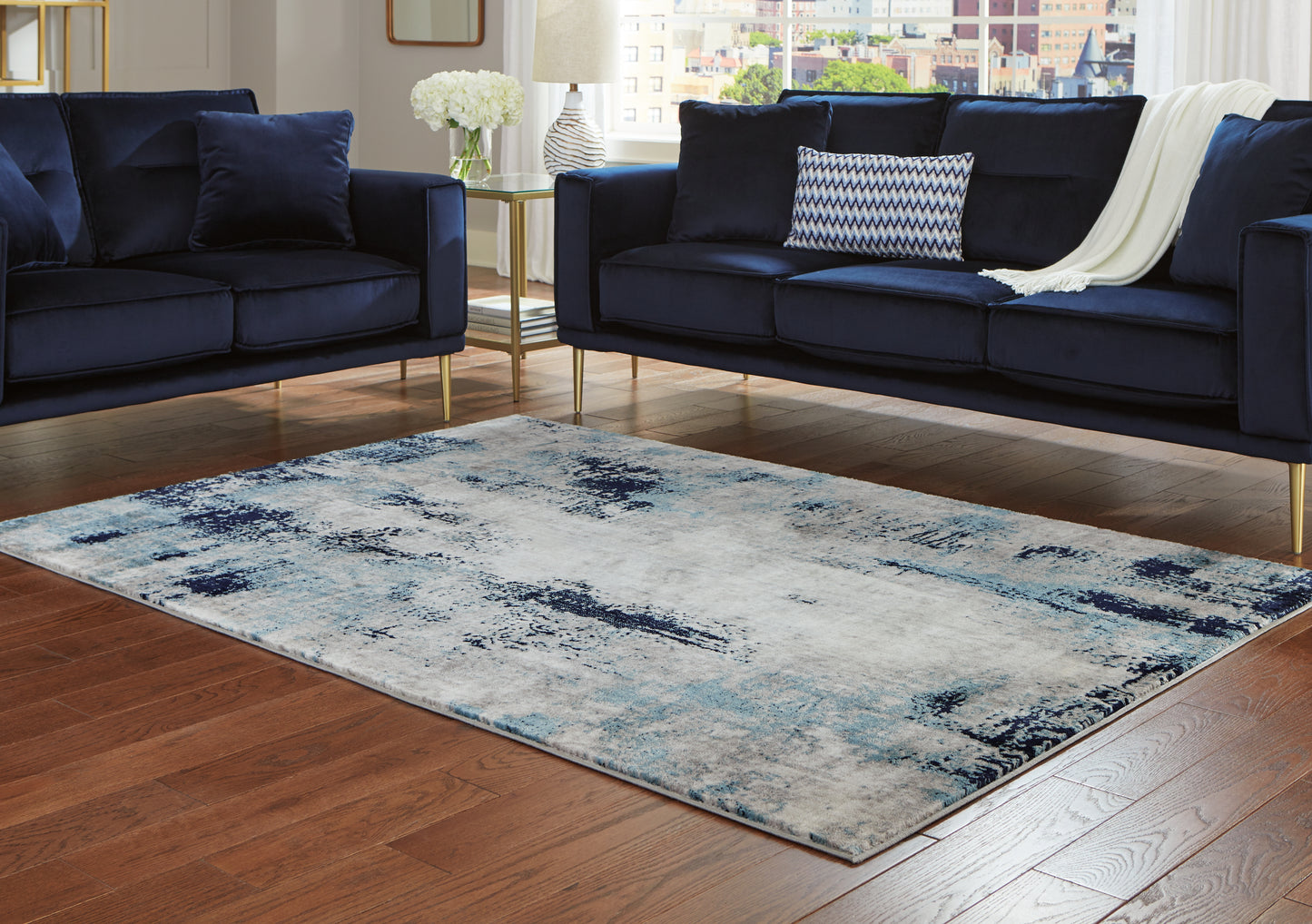 Cassel Furniture Outlet - Ashley Furniture - Leonelle Rug - 5'3" x 7'3" Rug / Cream/Blue/Gray - R404872