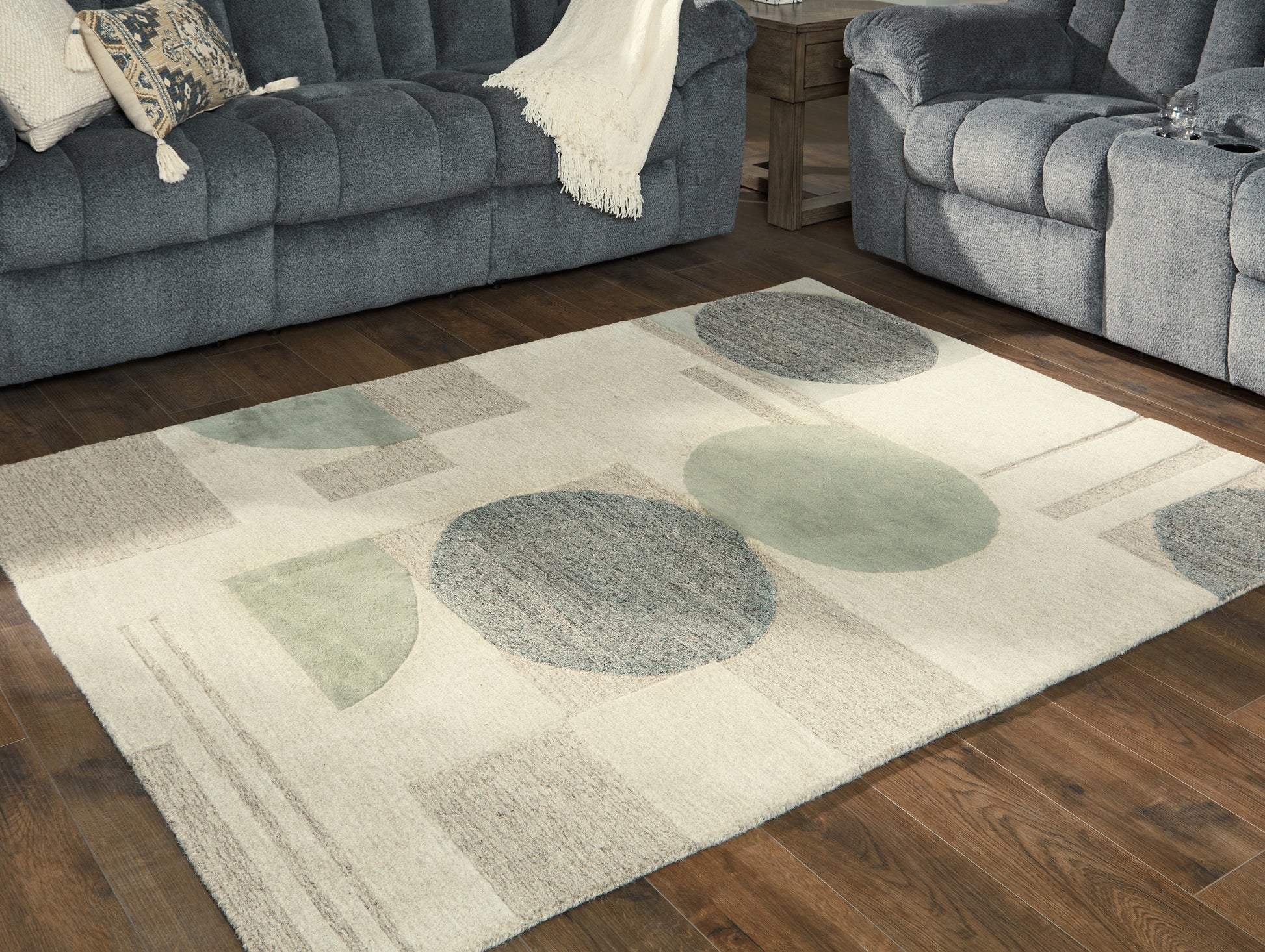 Cassel Furniture Outlet - Ashley Furniture - Dallane Rug - 8' x 10' Rug / Linen/Blue/Green - R406351