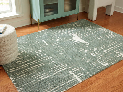 Cassel Furniture Outlet - Ashley Furniture - Cayworth Rug - 5' x 7' Rug / Teal/White - R407092
