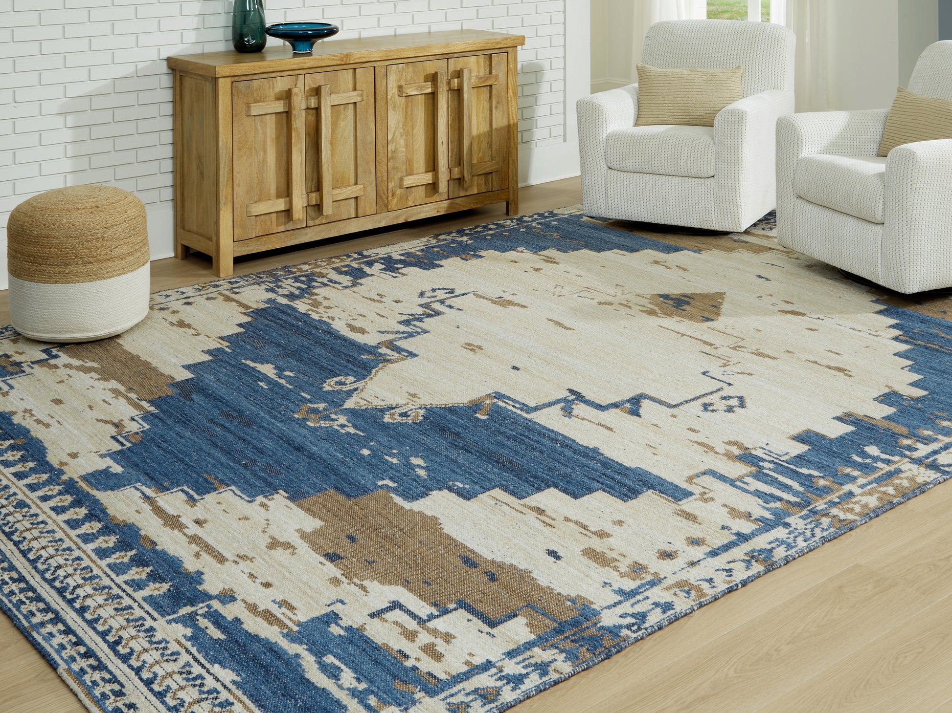 Cassel Furniture Outlet - Ashley Furniture - Varnler Rug - 10' x 14' Rug / Blue/Brown/Tan - R407130