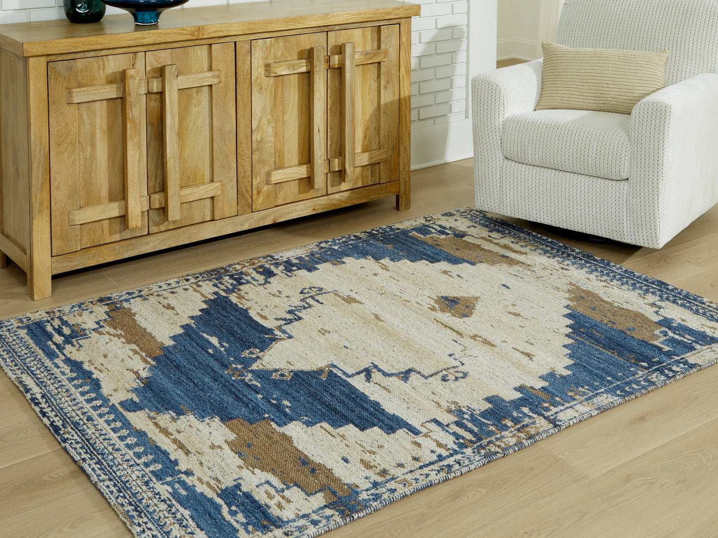 Cassel Furniture Outlet - Ashley Furniture - Varnler Rug - 5' x 7' Rug / Blue/Brown/Tan - R407132