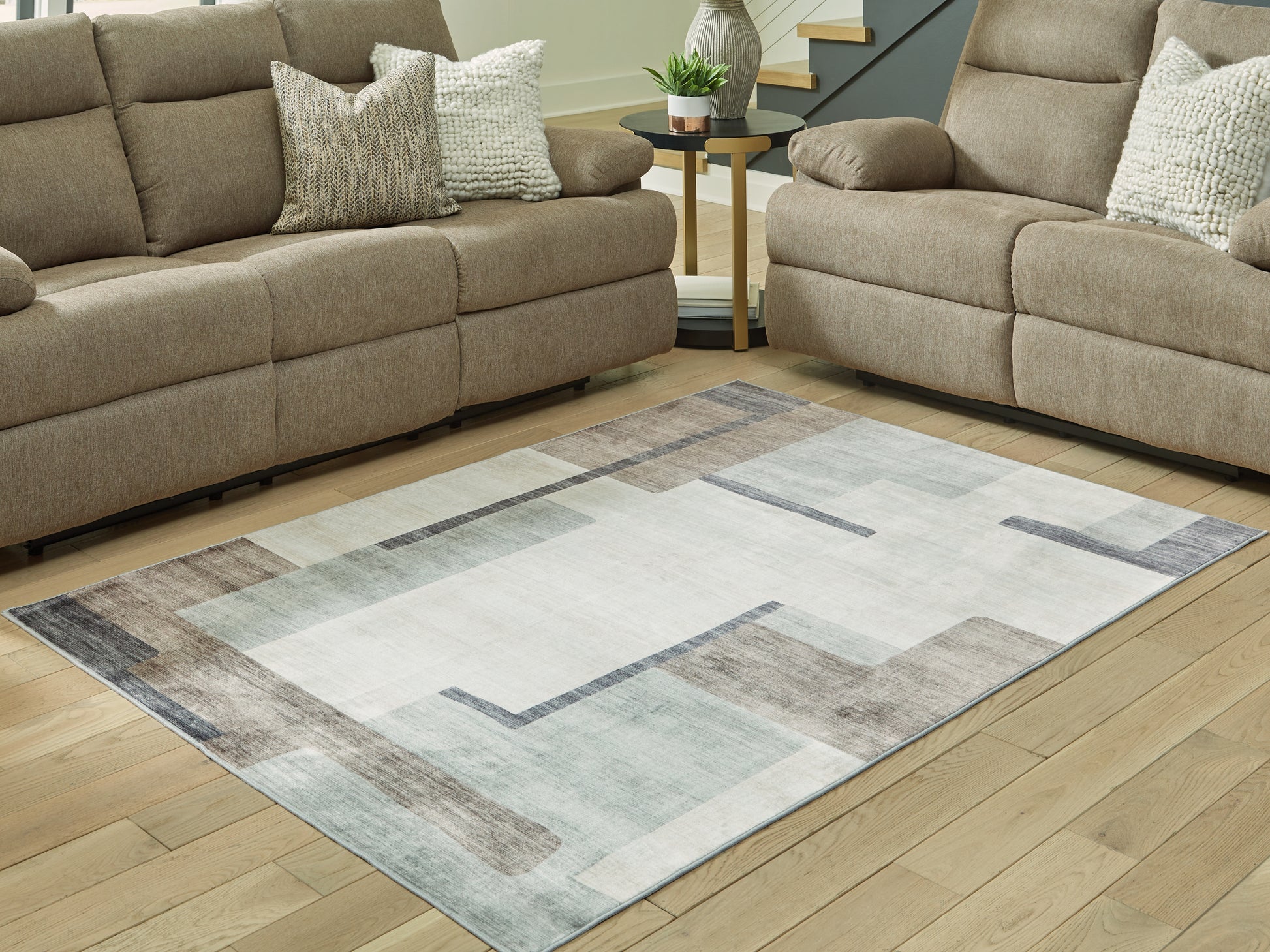 Cassel Furniture Outlet - Ashley Furniture - Larkport Rug - Washable 5' x 7' Area Rug / Cream/Brown/Gray - R407412