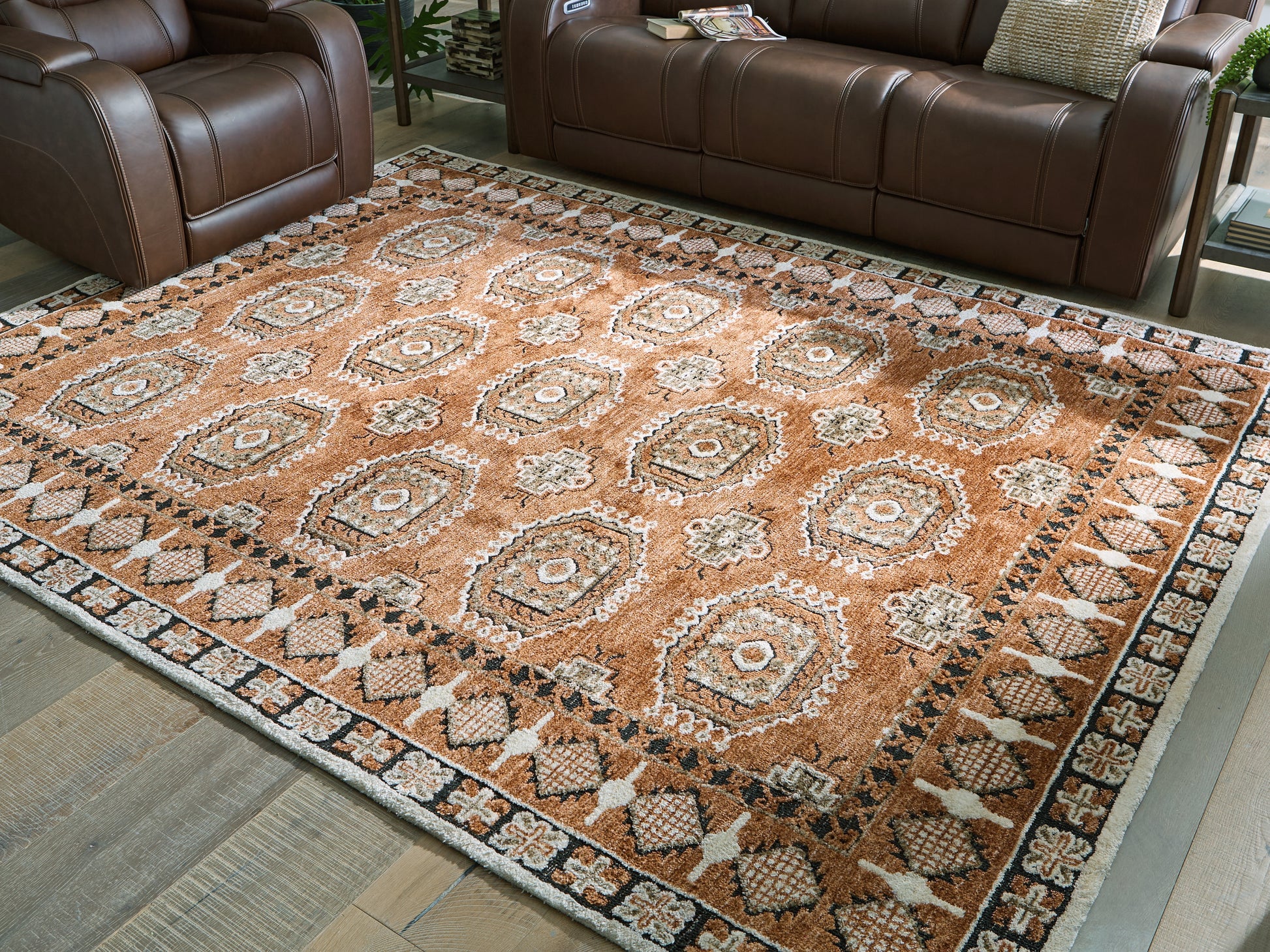 Cassel Furniture Outlet - Ashley Furniture - Qaabiz Rug - 5' x 7' Area Rug / Sienna/Ivory/Black - R407522