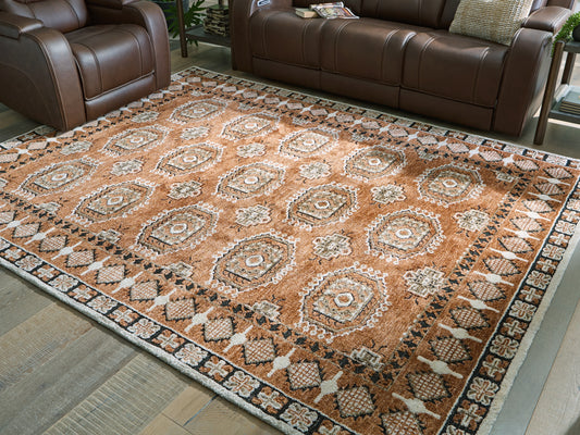 Cassel Furniture Outlet - Ashley Furniture - Qaabiz Rug - 5' x 7' Area Rug / Sienna/Ivory/Black - R407522