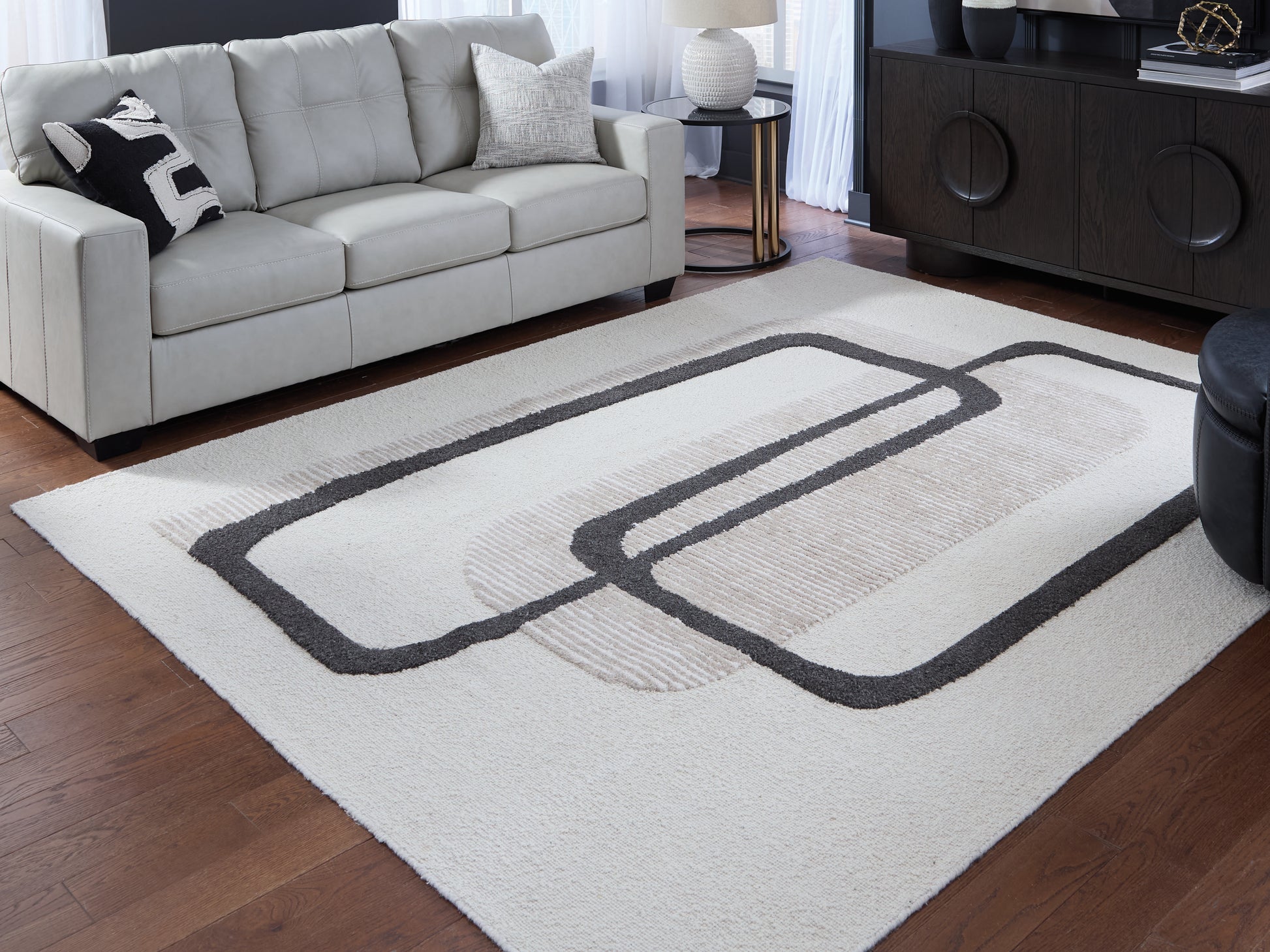 Cassel Furniture Outlet - Ashley Furniture - Davismour Rug - 7'8" x 10' Area Rug / Ivory/Taupe/Charcoal - R407561