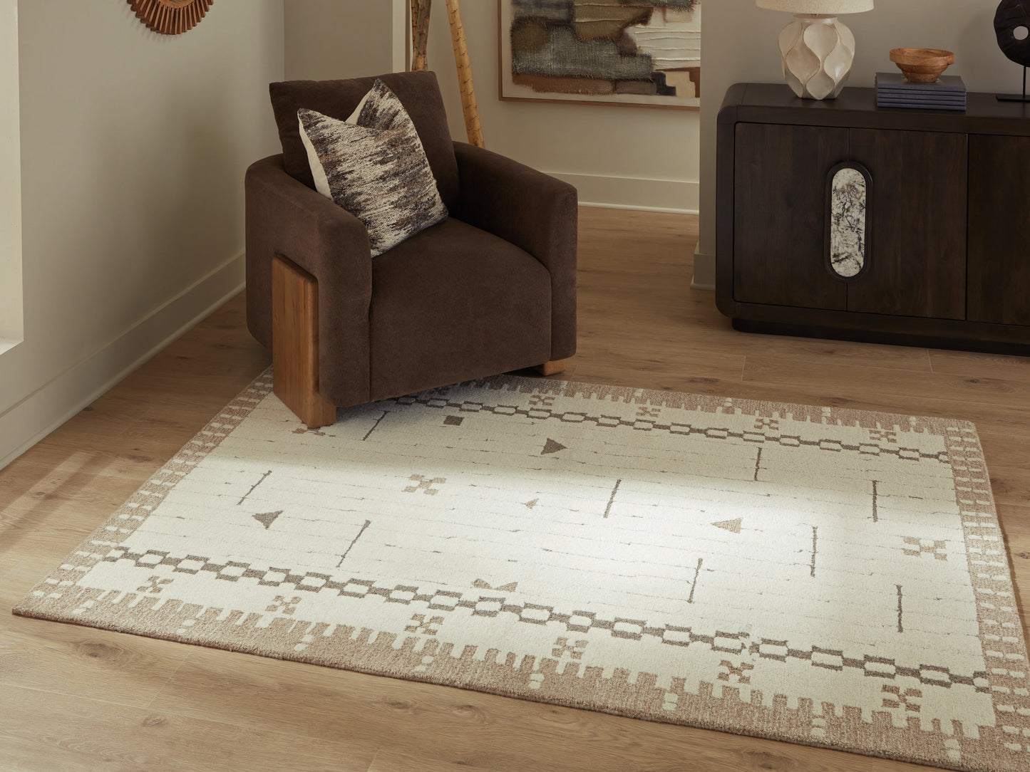 Cassel Furniture Outlet - Ashley Furniture - Dot Rug - 5' x 7' Area Rug / Cream/Brown/Taupe - R407652