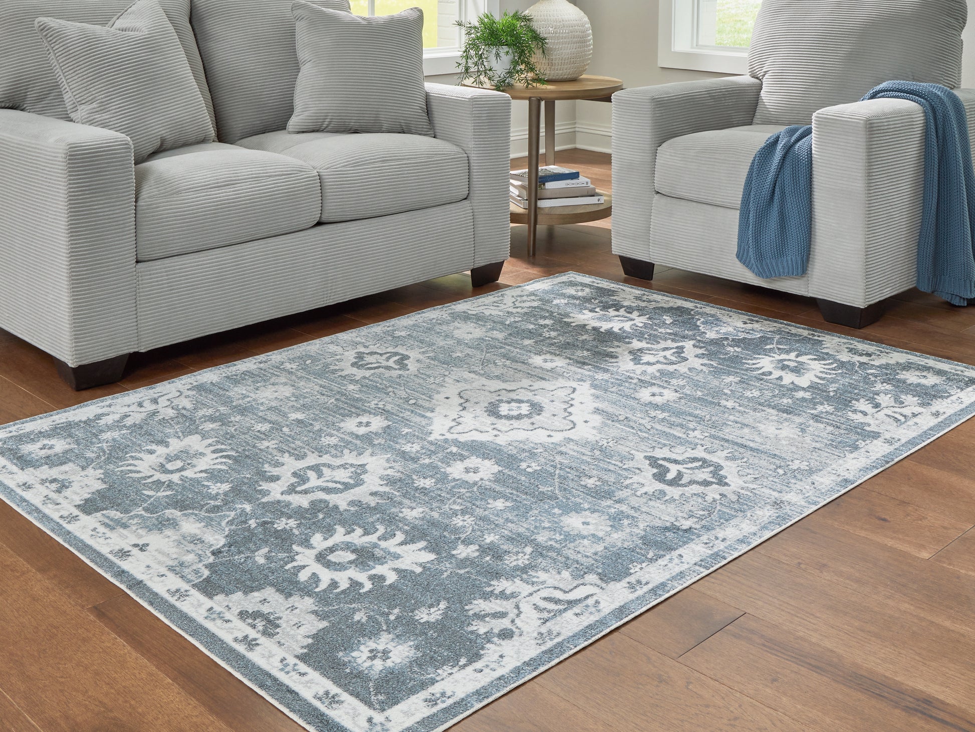 Cassel Furniture Outlet - Ashley Furniture - Avanworths Rug - Washable 7'10" x 10' Area Rug / Blue/Gray/Ivory - R407791