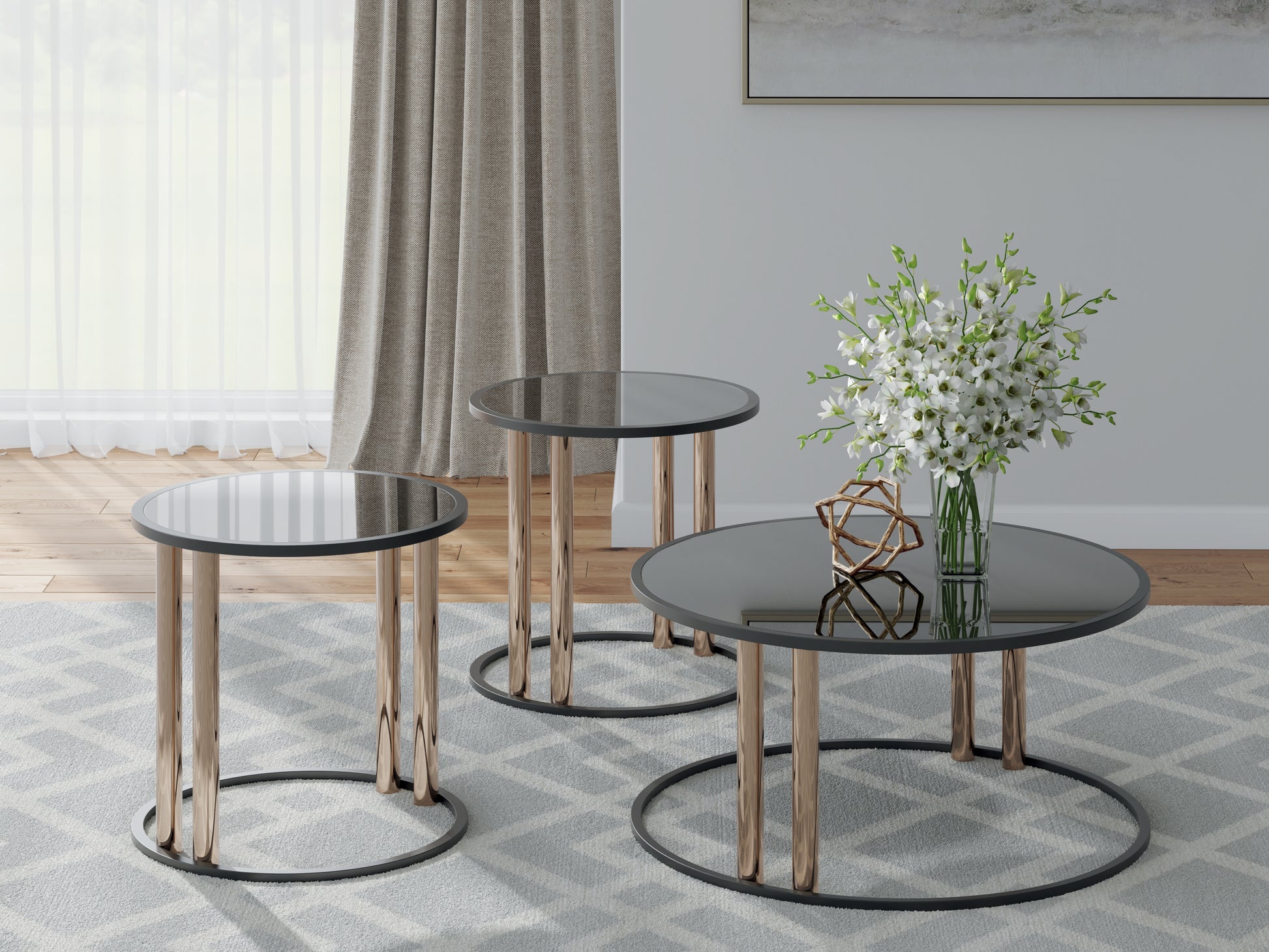 Cassel Furniture Outlet - Ashley Furniture - Hannerly Table (Set of 3) - Occasional Table Set (3/CN) / Black/Gold Finish - T219-13