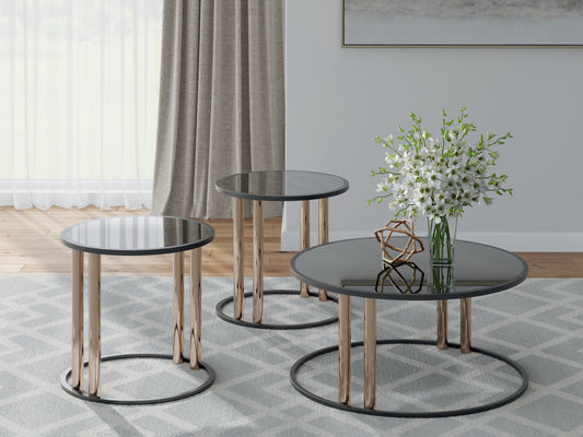 Cassel Furniture Outlet - Ashley Furniture - Hannerly Table (Set of 3) - Occasional Table Set (3/CN) / Black/Gold Finish - T219-13