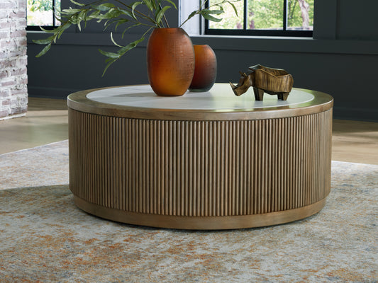 Cassel Furniture Outlet - Ashley Furniture - Camdill Coffee Table - Round Cocktail Table / Light Brown/White - T808-8