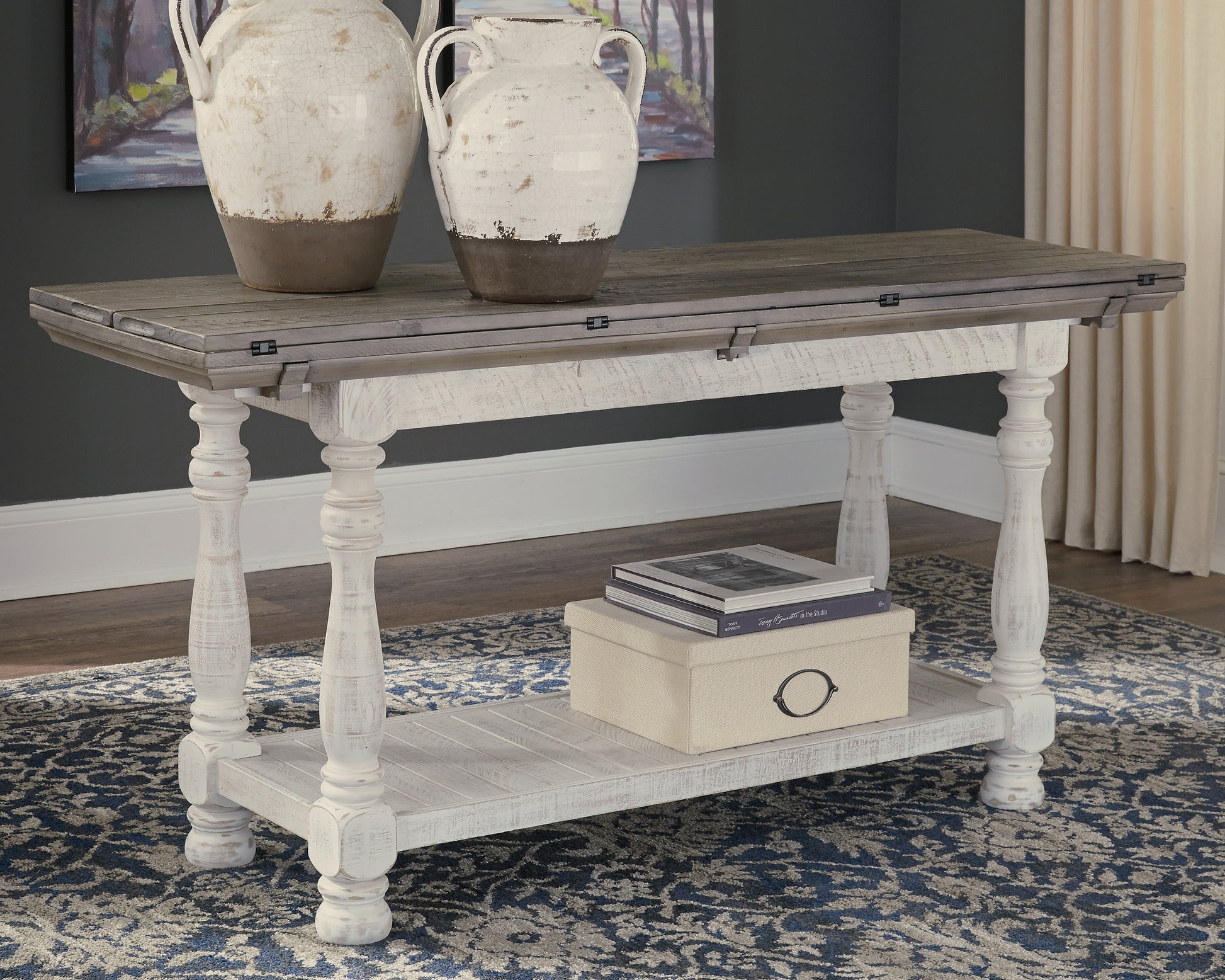 Cassel Furniture Outlet - Ashley Furniture - Havalance Sofa/Console Table - Flip Top Sofa Table / Gray/White - T814-4