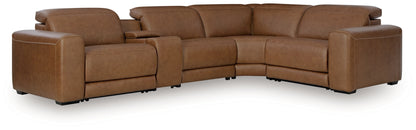 Cassel Furniture Outlet - Ashley Furniture - Magic Man Sectional - 5-Piece Power Reclining Sectional with Console / Caramel - PCU10700S12