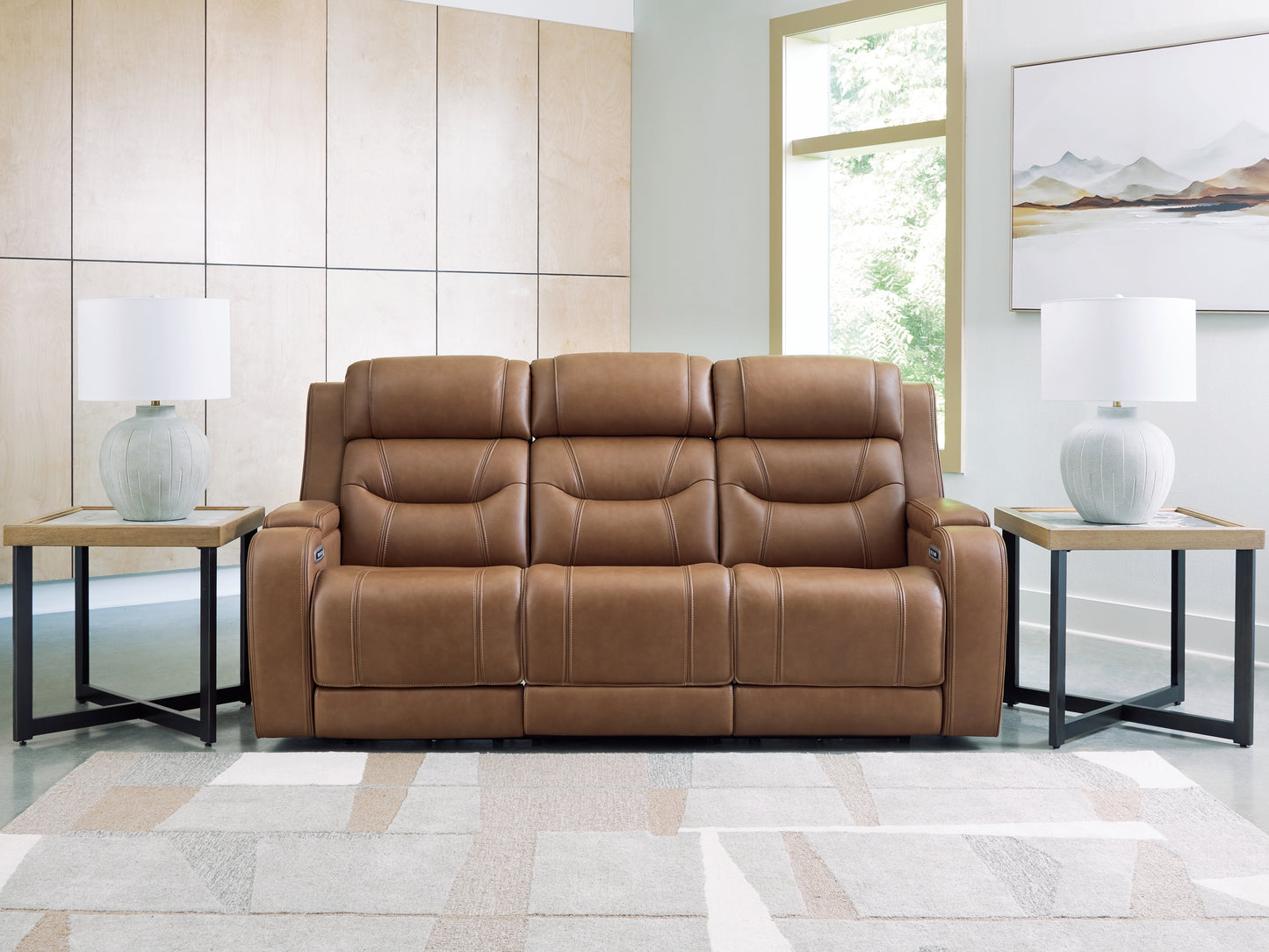 Cassel Furniture Outlet - Ashley Furniture - Knightington Living Room - PWR REC Sofa w/Audio Seating / Caramel - PCU1160015A