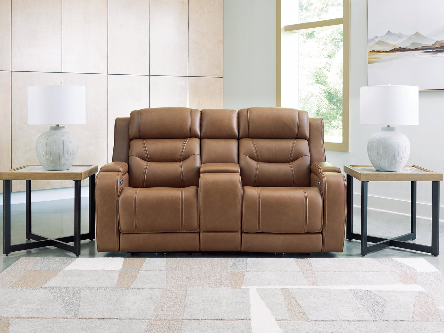 Cassel Furniture Outlet - Ashley Furniture - Knightington Living Room - PWR REC Love w/Audio Seating / Caramel - PCU1160018A