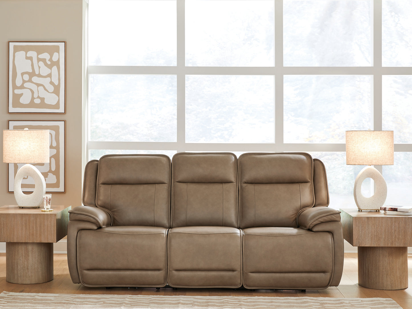 Cassel Furniture Outlet - Ashley Furniture - Glencroft Living Room - PWR REC Sofa with ADJ Headrest / Sahara - PCU1240015
