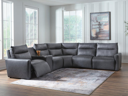 Cassel Furniture Outlet - Ashley Furniture - ModZ Sectional - 6-Piece Power Reclining Sectional with Audio Console / Blue - U14001S9