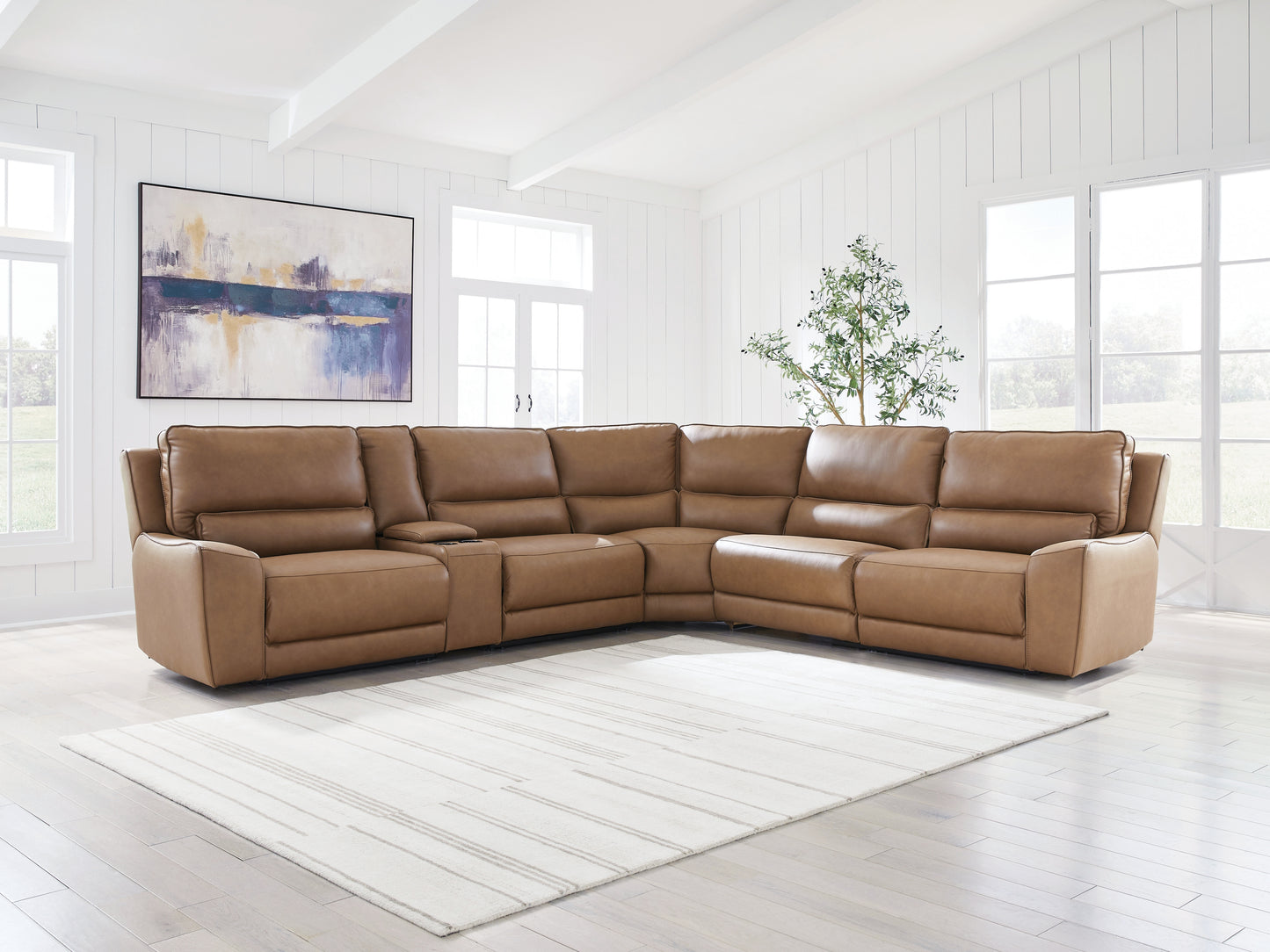 Cassel Furniture Outlet - Ashley Furniture - DeepWakes Sectional - 6-Piece Reclining Sectional with Storage Console / Caramel - PCU62606S36